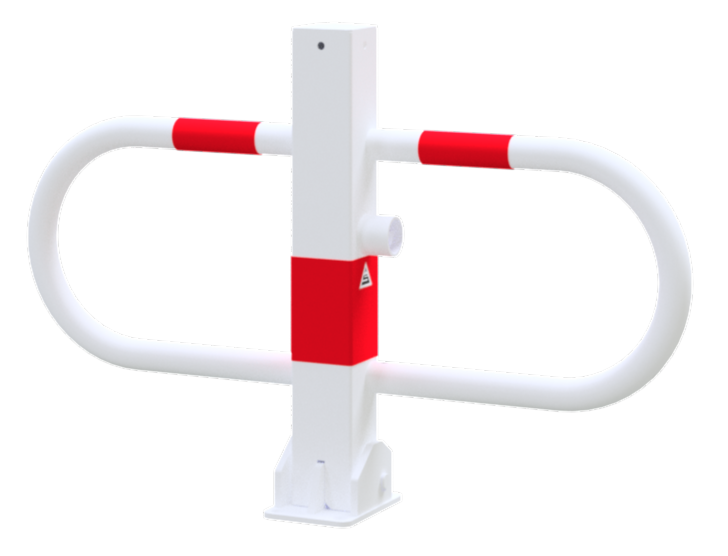 Die Abb. Zeigt Parkplatzsperre 70 x 70 mm aus Stahlrohr - Umlegbar.
