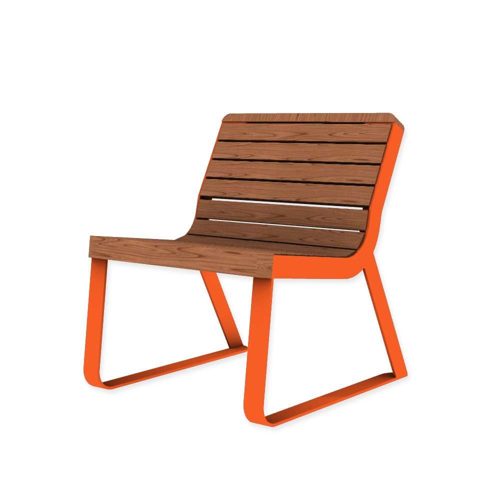 Die Abb. zeigt den EGOÉ Stuhl I1 in Hellrotorange (RAL 2008) mit Jatoba geölt.