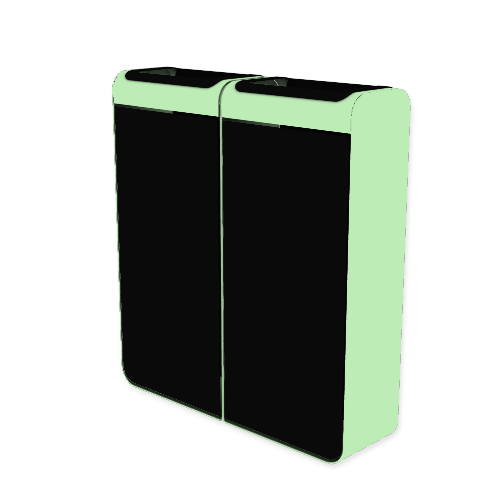 Die Abb. zeigt den EGOÉ Recycling Abfallbehälter I20 - 2x45 Liter mit Piktogrammen Kunststoff-Restmüll,  Farbe Rahmen Weißgrün (RAL 6019) und Farbe Korpus Tiefschwarz (RAL 9005).