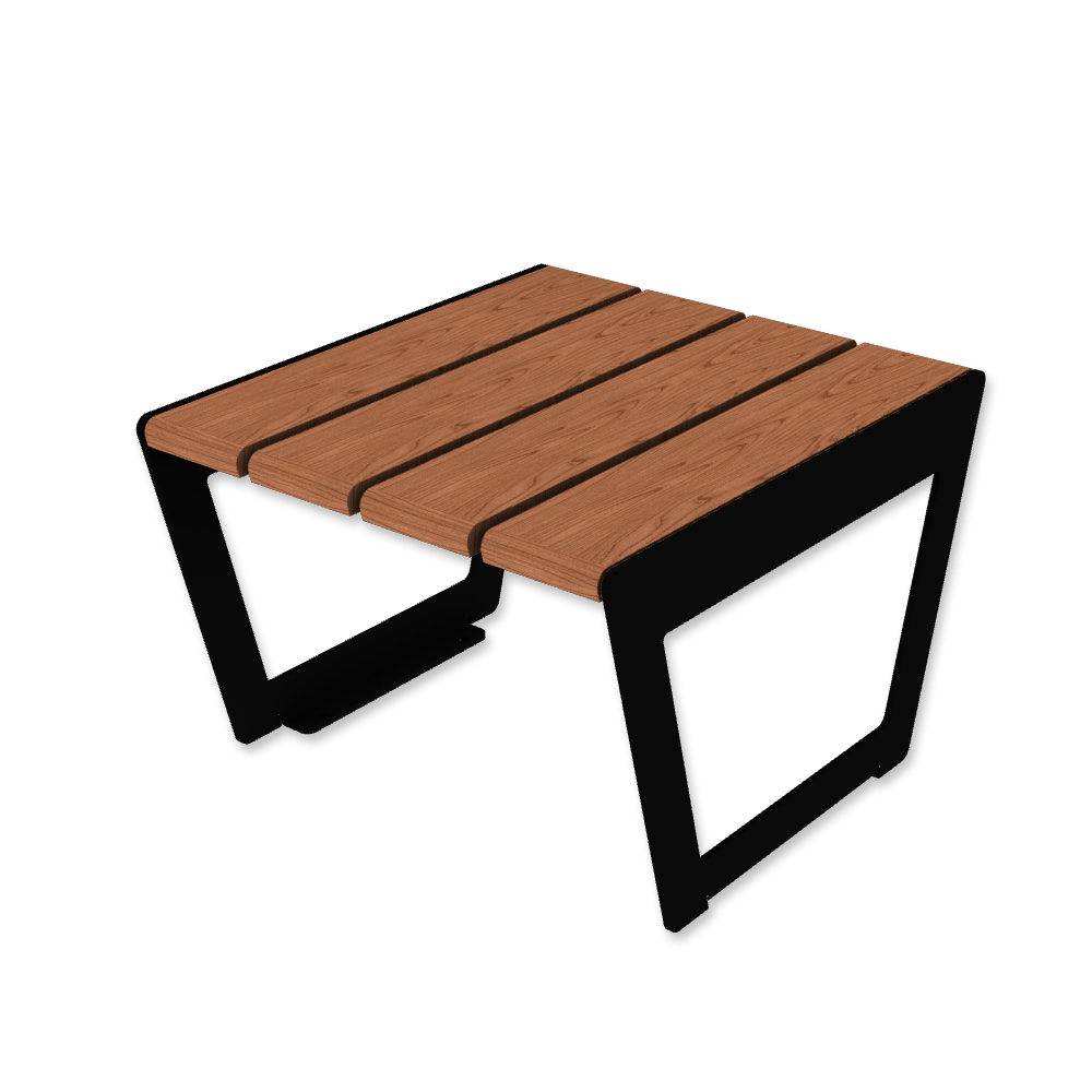 Die Abb. zeigt den modularen Hocker A4 in Tiefschwarz (RAL 9005) mit Jatoba geölt.