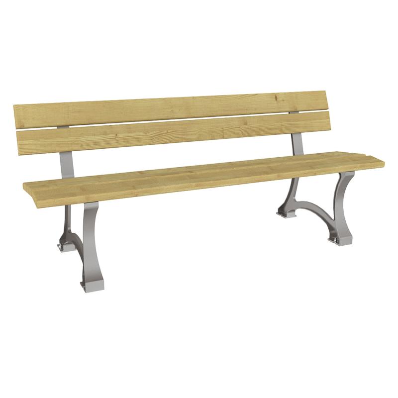 Die Abb. zeigt die Parkbank Nadelholz, Gestell Metallgrau.