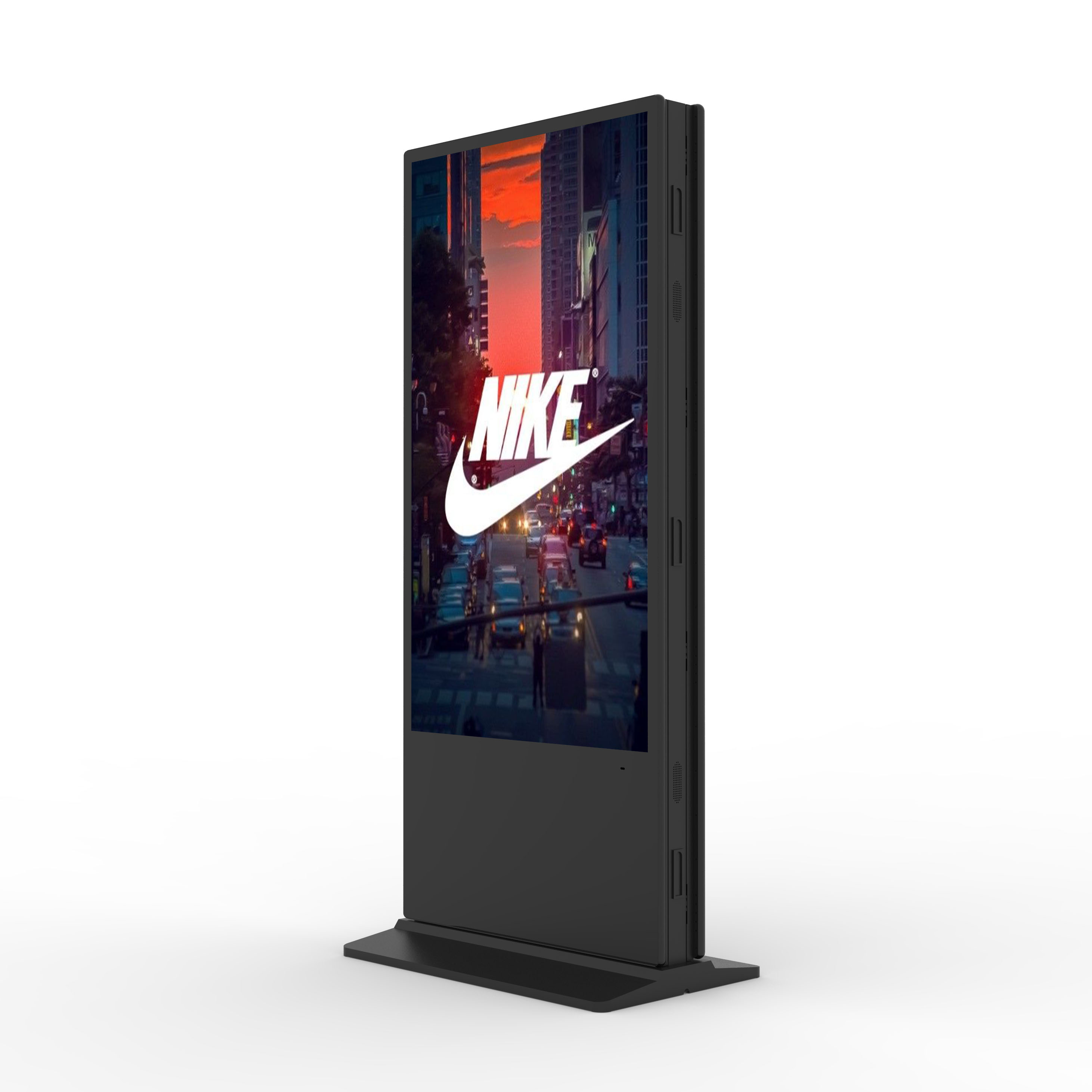 Die Abb. zeigt das Indoor LCD Digital Signage doppelseitig zum Aufstellen in Schwarz (65 Zoll).