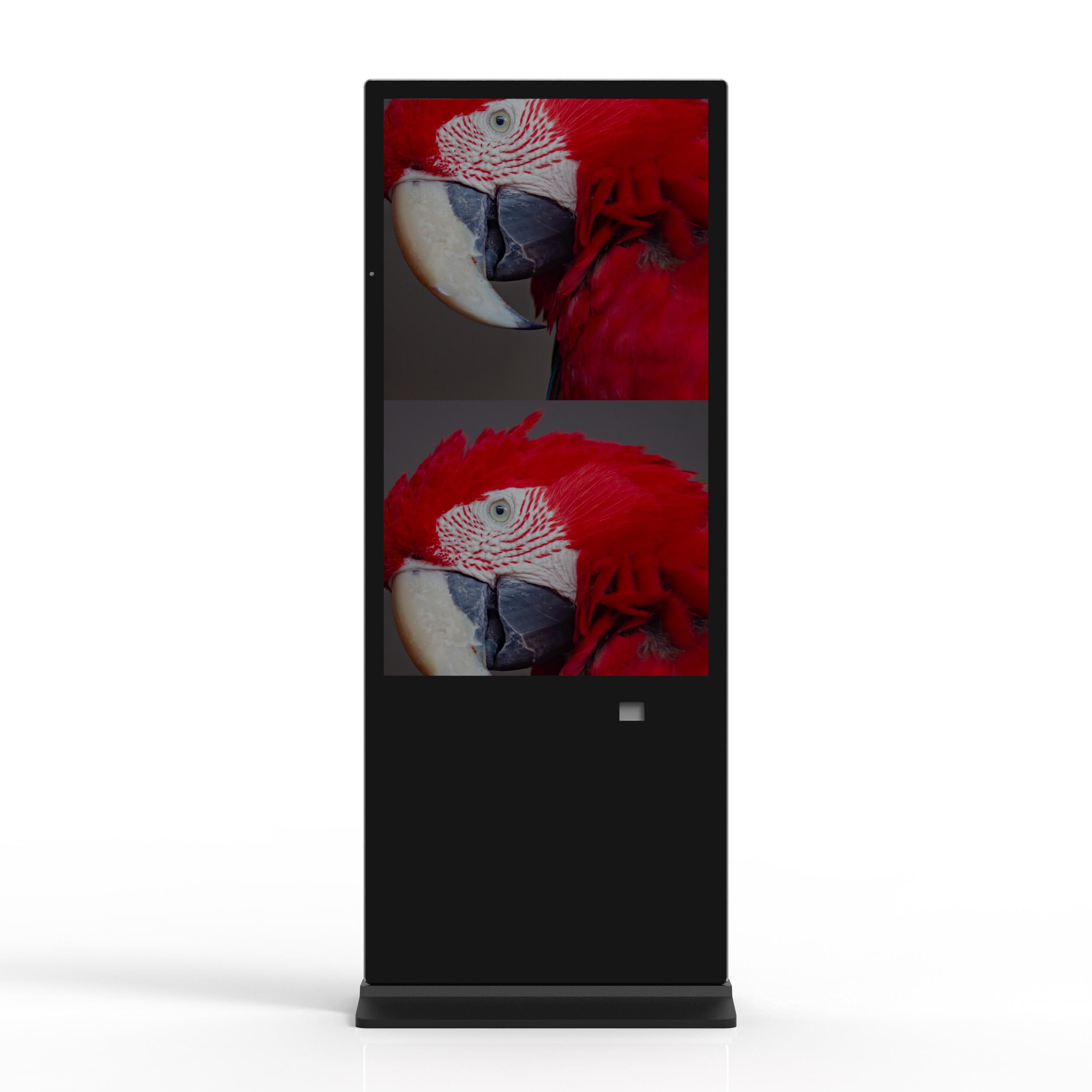 Die Abb. zeigt das Indoor LCD Digital Signage mit schmalem Rahmen zum Aufstellen in Schwarz (55 Zoll).