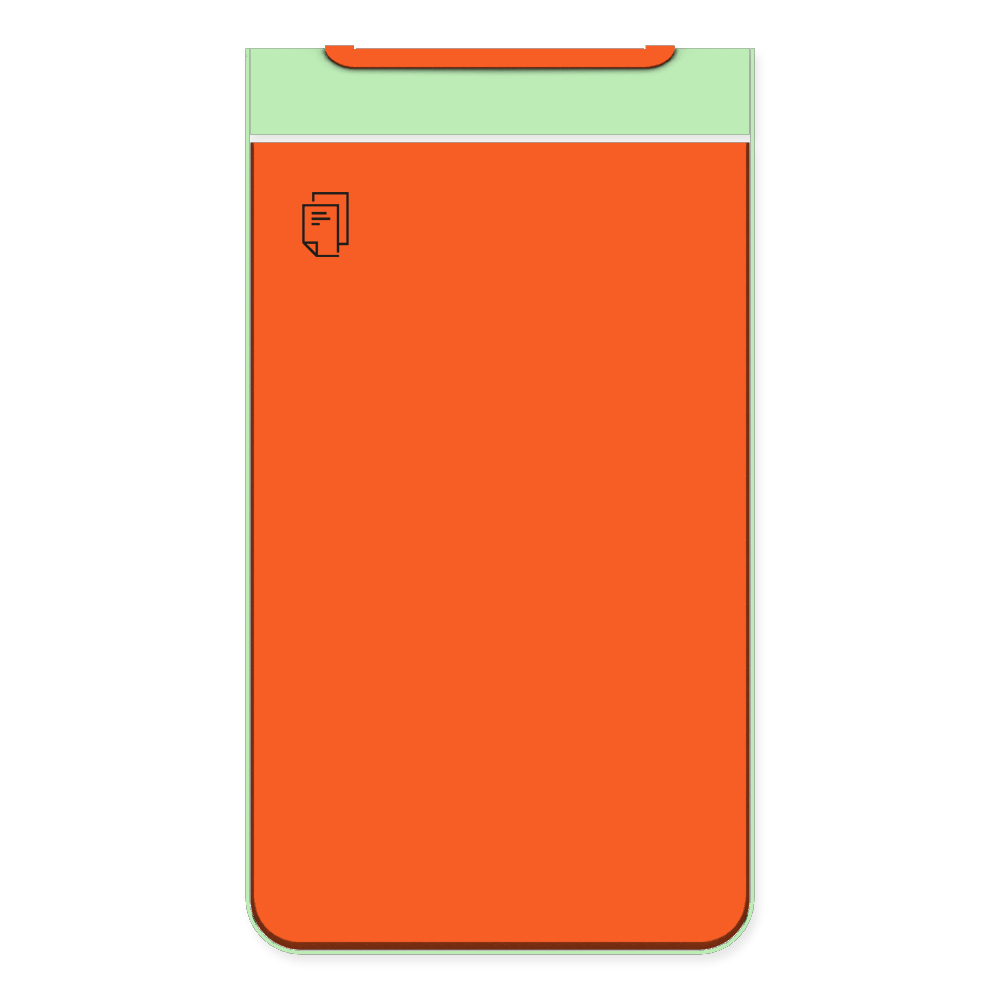 Die Abb. zeigt die Vorderseite des EGOÉ Abfallbehälters I20 - 60 Liter mit Piktogramm Papier, Farbe Rahmen Weißgrün (RAL 6019) und Farbe Korpus Hellrotorange (RAL 2008).