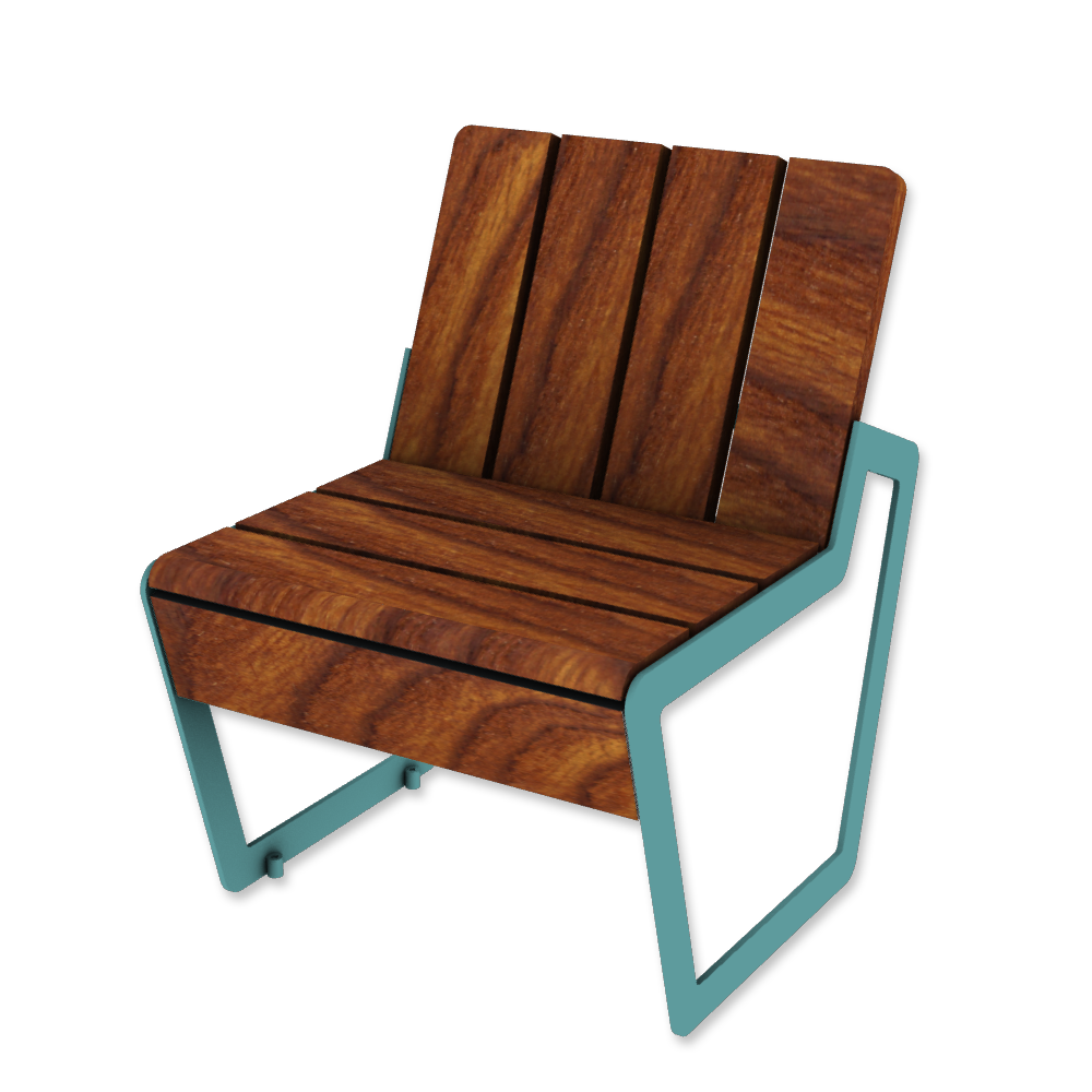 Die Abb. zeigt den Stuhl A5 aus Holz und Stahl, in Pastellblau (RAL 5024) mit Thermoesche geölt.