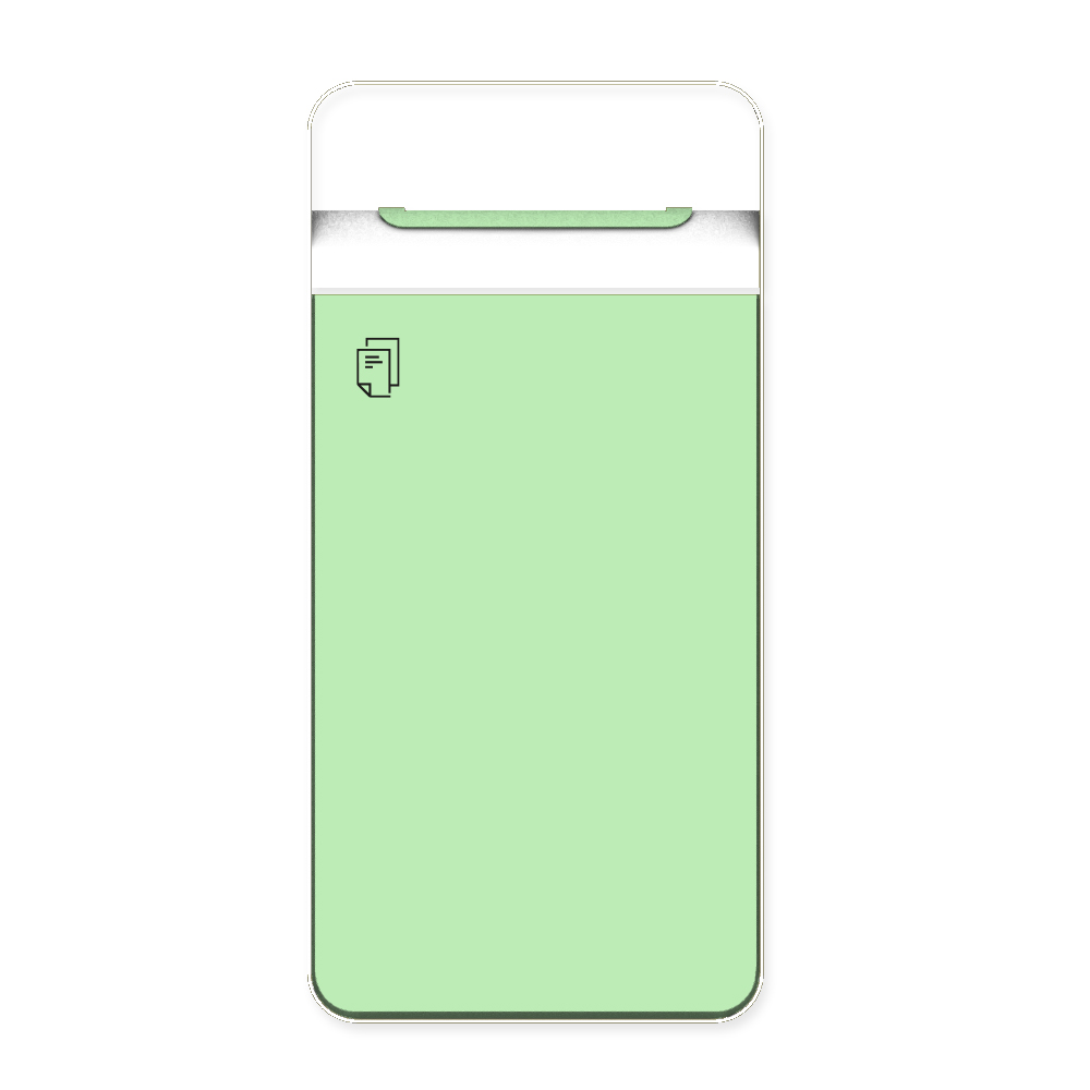 Die Abb. zeigt die Vorderseite des EGOÉ Abfallbehälters I20 mit Piktogramm Papier, Dach - 60 Liter mit Piktogramm Papier, Farbe Rahmen Reinweiß (RAL 9010) und Farbe Korpus Weißgrün (RAL 6019).