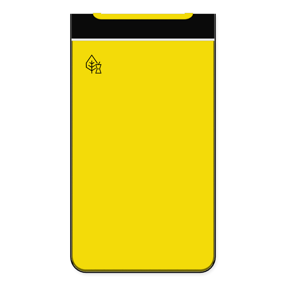Die Abb. zeigt die Vorderseite des EGOÉ Abfallbehälters I20 - 60 Liter mit Piktogramm Biomüll, Farbe Rahmen Tiefschwarz (RAL 9005) und Farbe Korpus Rapsgelb (RAL 1021).