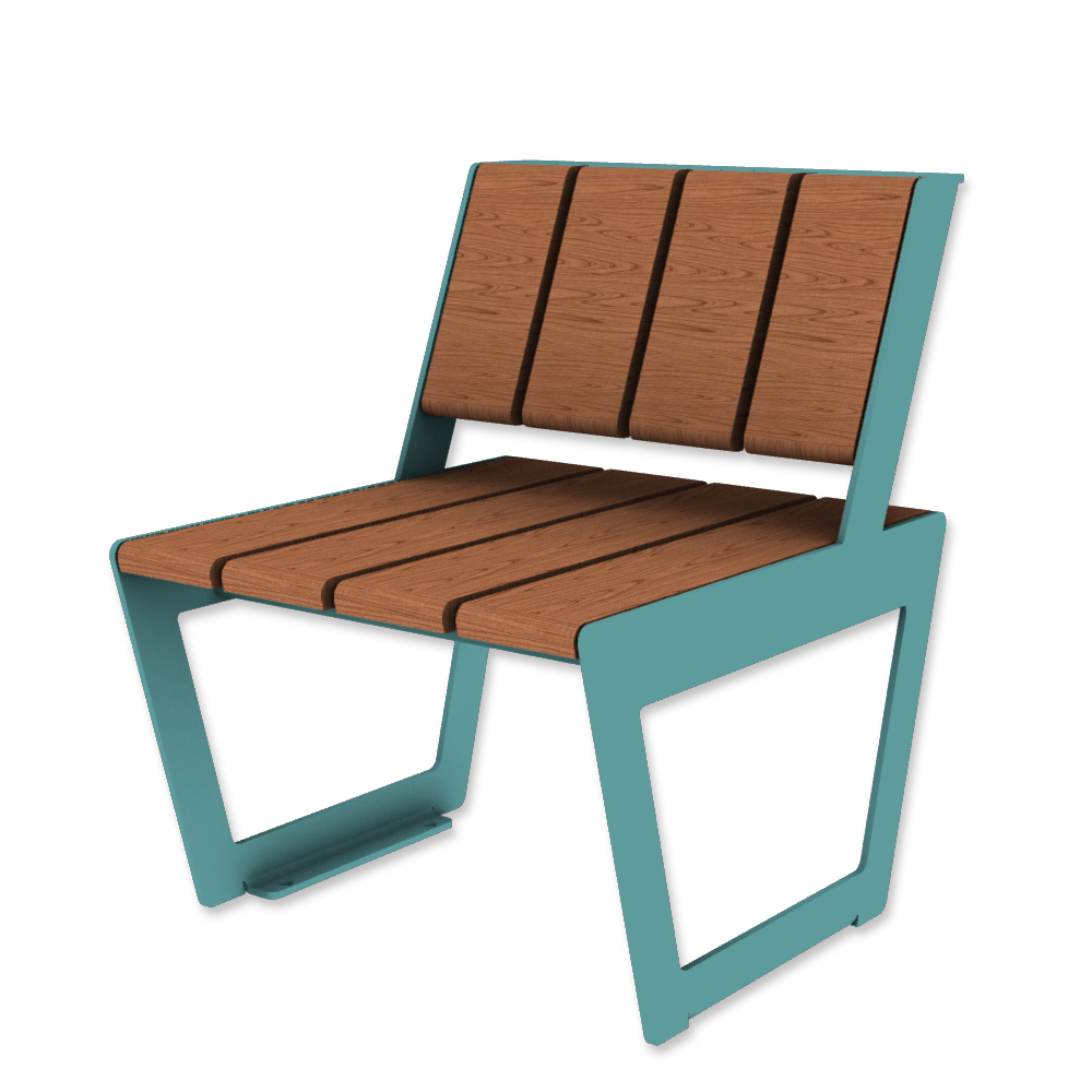 Die Abb. zeigt den modularen Stuhl A4 in Pastellblau (RAL 5024) mit Jatoba geölt.