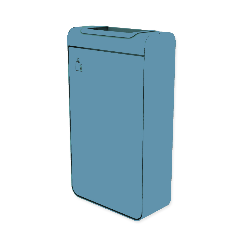 Die Abb. zeigt den EGOÉ Abfallbehälter I20 - 60 Liter mit Piktogramm Restmüll, Farbe Rahmen Pastellblau (RAL 5024) und Farbe Korpus Pastellblau (RAL 5024).