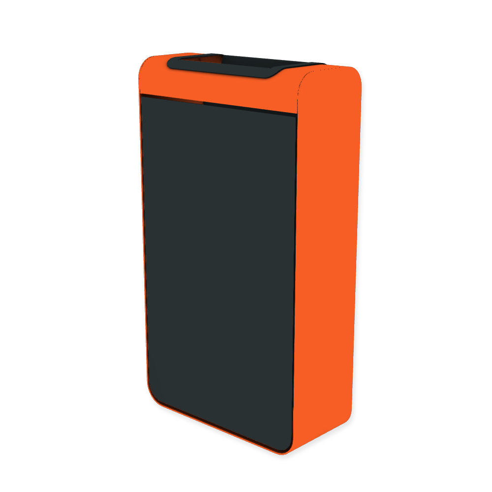 Die Abb. zeigt den EGOÉ Abfallbehälter I20 - 60 Liter mit Farbe Rahmen Hellrotorange (RAL 2008) und Farbe Korpus Anthrazitgrau (RAL 7016).