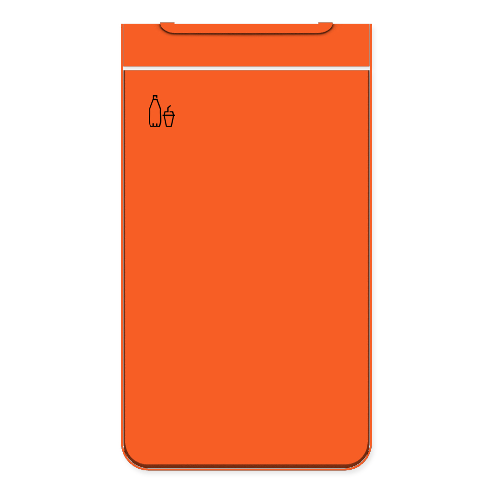 Die Abb. zeigt die Vorderseite des EGOÉ Abfallbehälters I20 - 60 Liter mit Piktogramm Kunststoff, Farbe Rahmen Hellrotorange (RAL 2008) und Farbe Korpus Hellrotorange (RAL 2008).