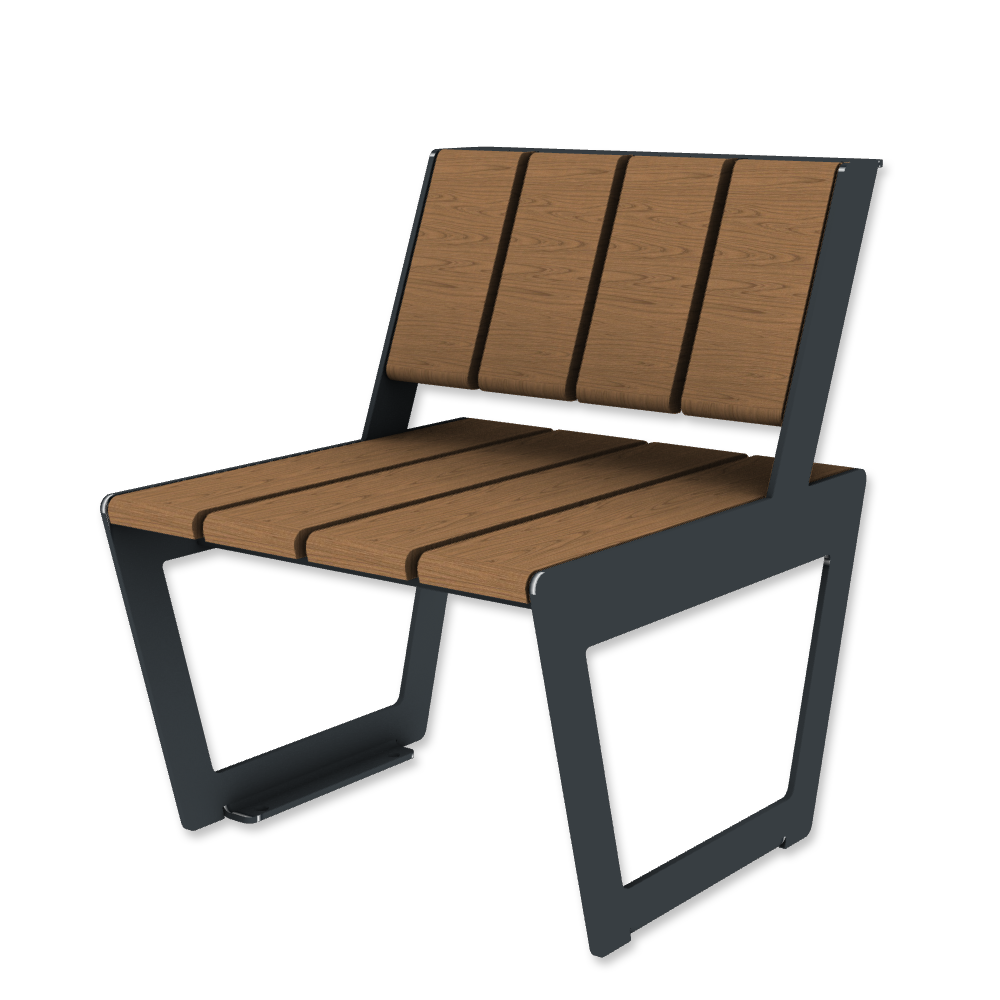Die Abb. zeigt den modularen Stuhl A4 in Anthrazitgrau (RAL 7016) mit Jatoba Natur.
