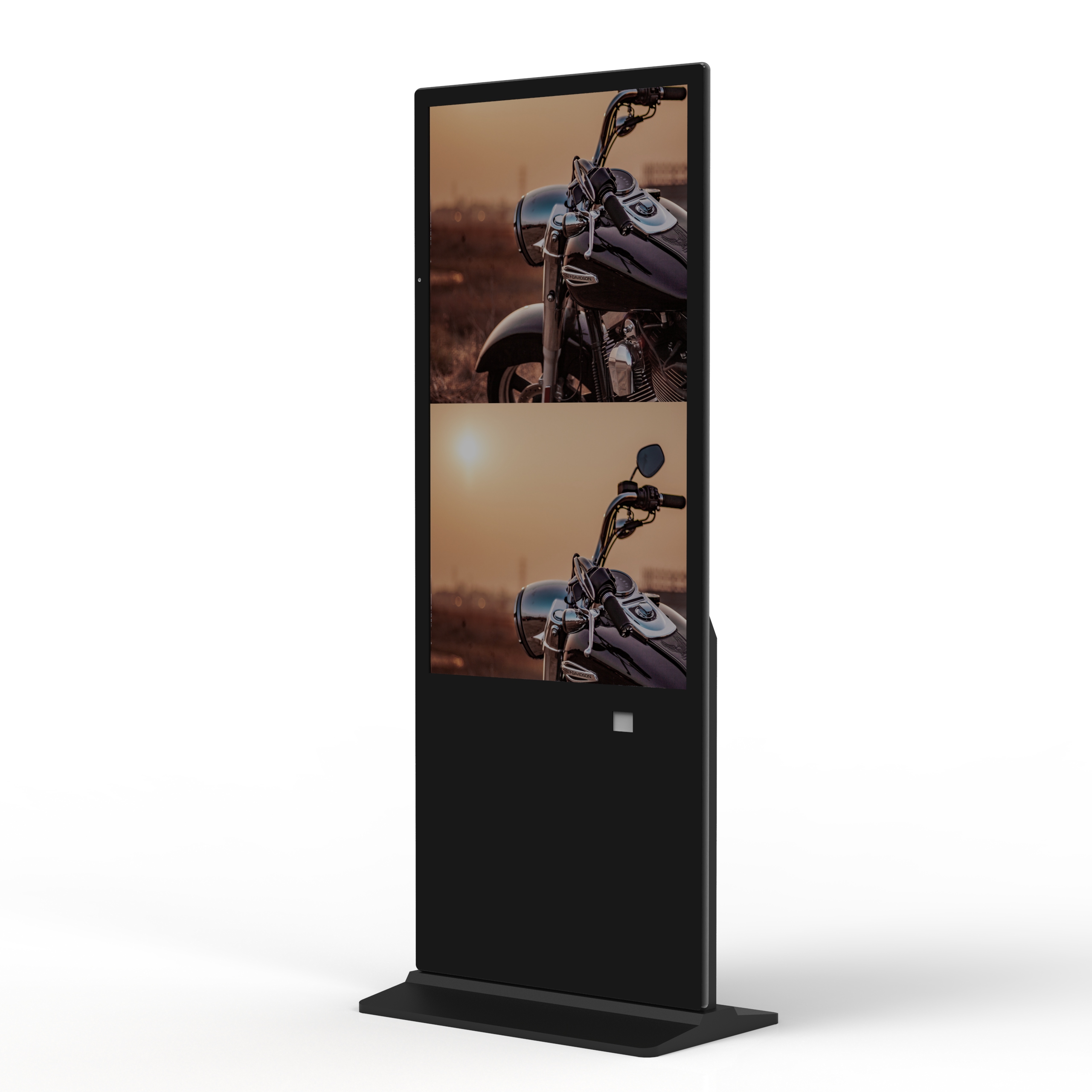 Die Abb. zeigt das Indoor LCD Digital Signage mit schmalem Rahmen zum Aufstellen in Schwarz (55 Zoll).