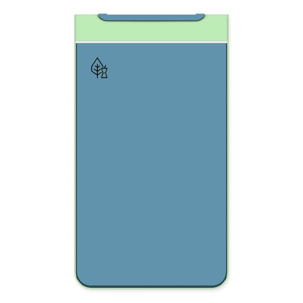 Die Abb. zeigt die Vorderseite des EGOÉ Abfallbehälters I20 - 60 Liter mit Piktogramm Biomüll, Farbe Rahmen Weißgrün (RAL 6019) und Farbe Korpus Pastellblau (RAL 5024).