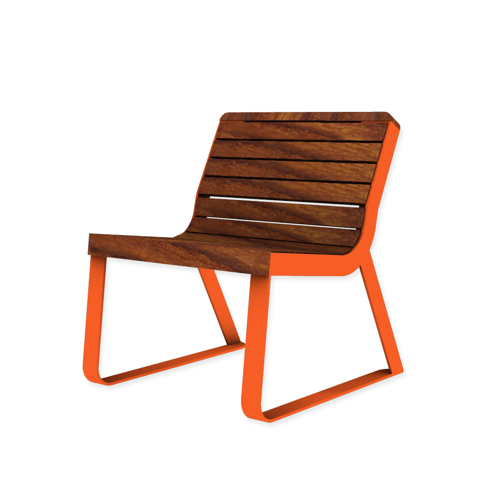 Die Abb. zeigt den EGOÉ Stuhl I1 in Hellrotorange (RAL 2008) mit Thermoesche geölt.