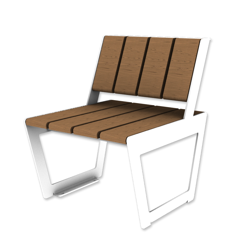Die Abb. zeigt den modularen Stuhl A4 in Reinweiß (RAL 9010) mit Jatoba Natur.