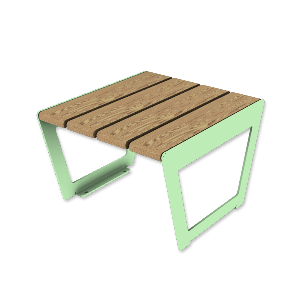 Die Abb. zeigt den modularen Hocker A4 in Weißgrün (RAL 6019) mit Thermoesche Natur.