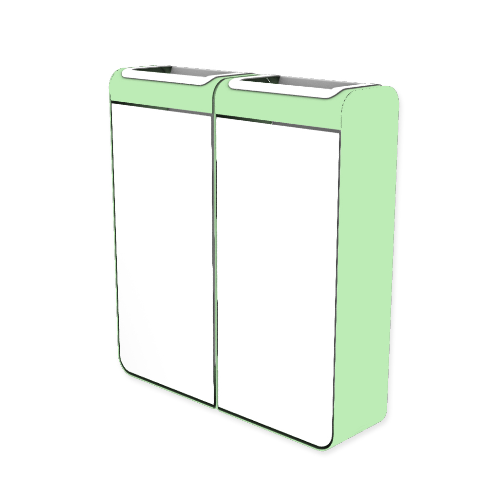 Die Abb. zeigt den EGOÉ Recycling Abfallbehälter I20 - 2x45 Liter mit Farbe Rahmen Weißgrün (RAL 6019) und Farbe Korpus Reinweiß (RAL 9010).