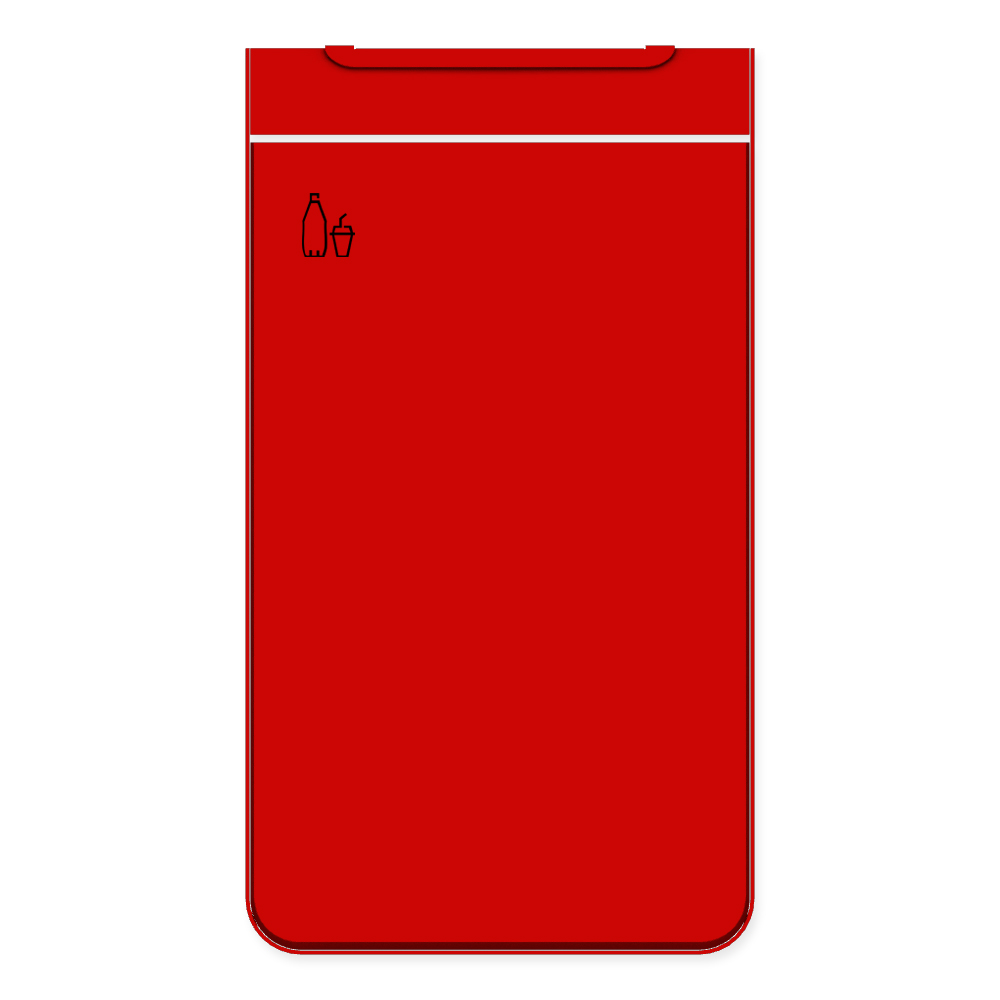 Die Abb. zeigt die Vorderseite des EGOÉ Abfallbehälters I20 - 60 Liter mit Piktogramm Kunststoff, Farbe Rahmen Verkehrsrot (RAL 3020) und Farbe Korpus Verkehrsrot (RAL 3020).