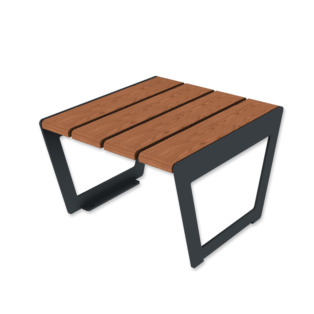 Die Abb. zeigt den modularen Hocker A4 in Anthrazitgrau (RAL 7016) mit Jatoba geölt.